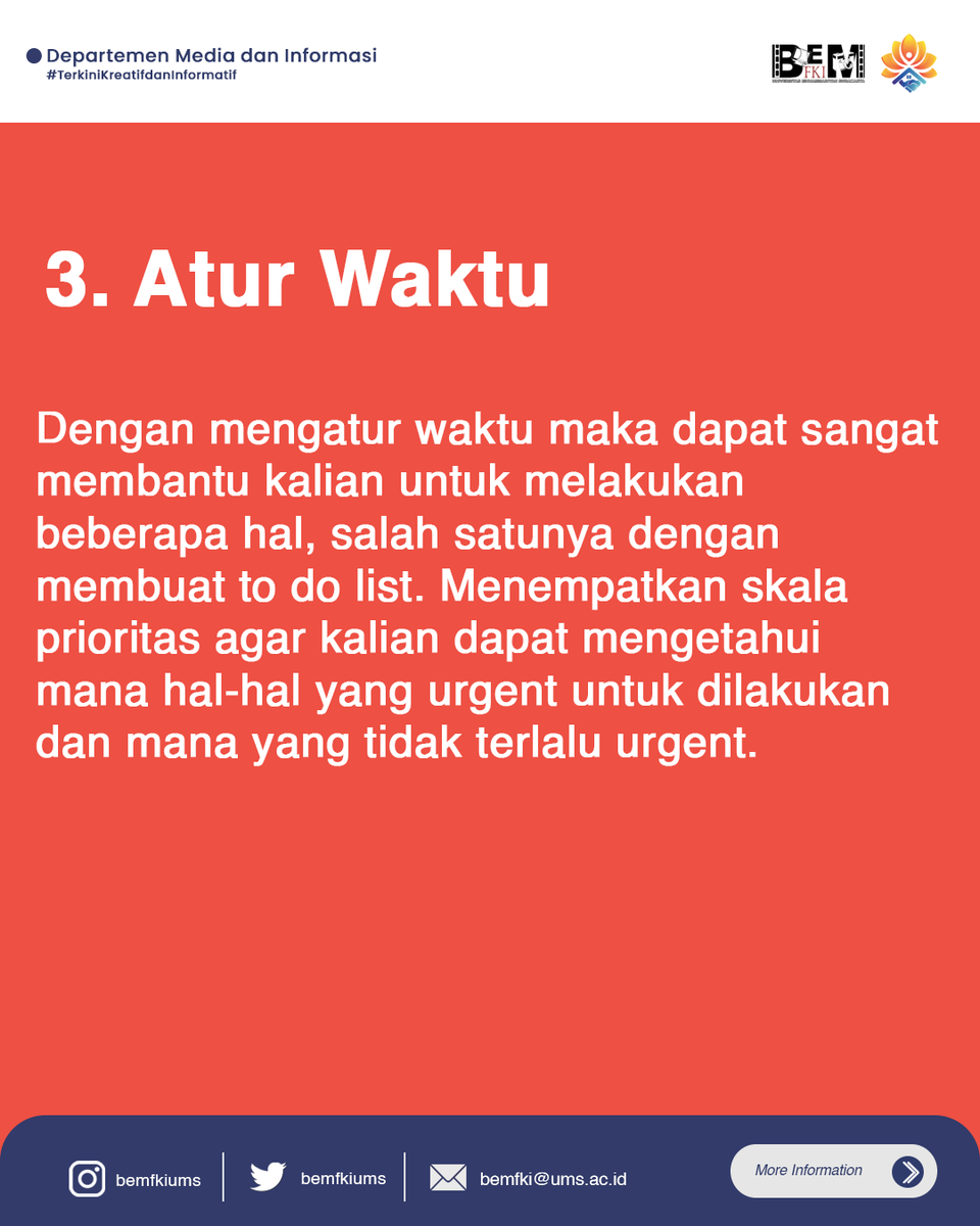 Halo Sobat FKI !
Berikut ini ada beberapa tips khususnya untuk teman-teman Informatika agar tidak stress dalam belajar coding.
Simak penjelasan berikut ya!