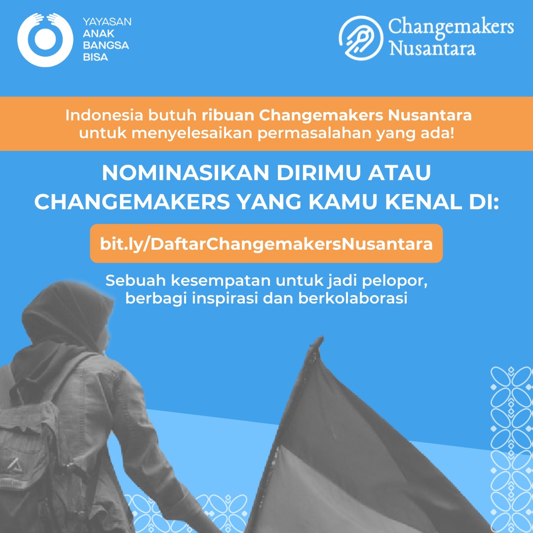 tempodotco's tweet photo. Bayangkan kalau Indonesia punya ribuan changemakers dan berkolaborasi! Permasalahan sosial, ekonomi, dan lingkungan akan terselesaikan. Yuk, nominasikan Change makers mu di
https://t.co/s83U4SZpTg untuk bergabung dengan pembawa perubahan lainnya! #YABB #ChangemakersNusantara https://t.co/D4VoKUZLkC