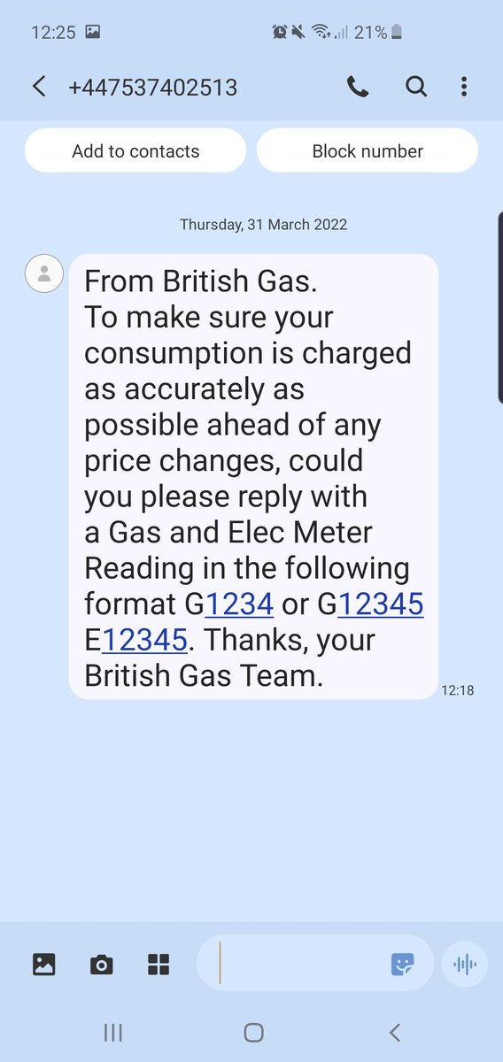 JayneBillingham's tweet photo. @BritishGasHelp please could you confirm if this text/number is actually British Gas as this is not how I usually get requests for meter readings? Came from 07537 402513. Thanks https://t.co/W4GNbnB0Ui