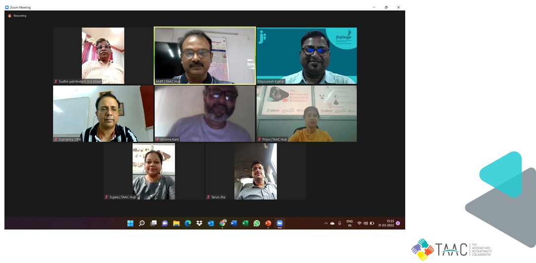 amitghosh2020's tweet photo. First online meeting of the Advisory Leadership Team (ALT) of #TAAC hub held today. Discussion on SoW and way forward done. #TAACHubJharkhand @usaid_india @USAID_MOMENTUM @EkjutIndia @avf_india @PalSkp https://t.co/4ankpROJ81
