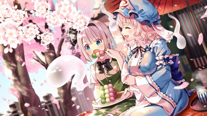 完成しました!
Skebでリクエスト頂きました『お団子を食べている幽々子と妖夢』です!(^ω^)春～～ 