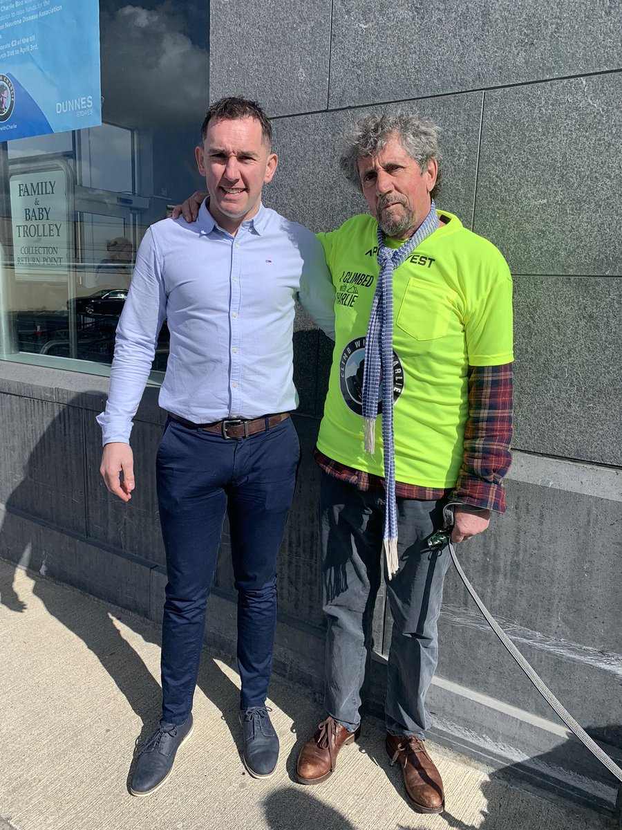 barry_mccabe's tweet photo. 48 hours to go…
€14k + raised…

Great to meet a true legend,an inspirational man,his wonderful wife Claire &amp; Tiger…
All donations can be made at the link below:

 https://t.co/4319JFvRZK
#ClimbwithCharlie 
#fightMND https://t.co/ZGwlrOkQR2