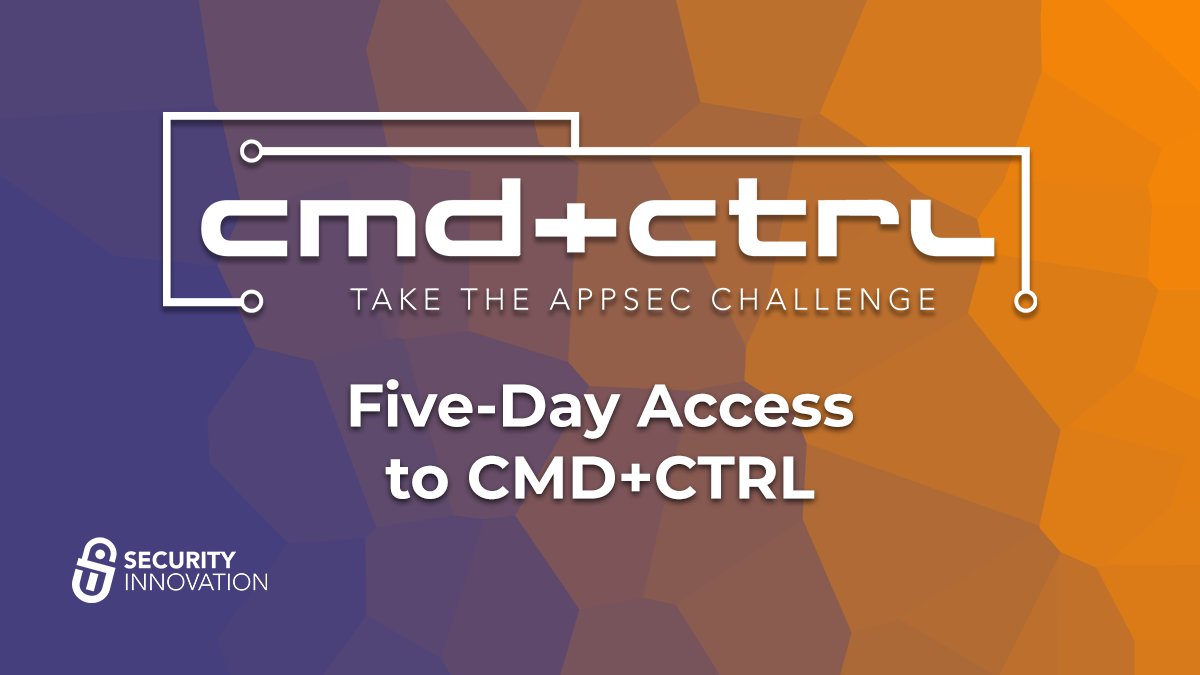 SecInnovation's tweet photo. Next CMD+CTRL #AppSec Challenge starts 4/7. Learn to ID + mitigate some of the largest threats facing #SDLC. 24hr access to our training platform, learning modules, labs, and one of our popular #CMDCTRL #CyberRanges.
Register: https://t.co/6csNTGXPp6
#cybersecurity #skillsgap https://t.co/cFWyBOlyUt