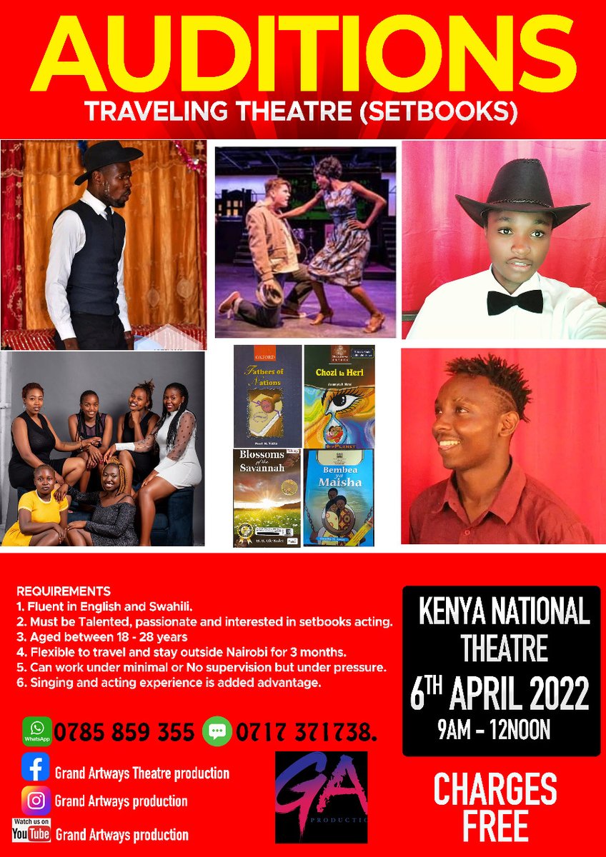 CultureCentreKE's tweet photo. Nani amesema hakuna auditions April? Upcoming auditions for the month of April 2022🤗
#AuditionsKe #twendetheatre #inspiringculturalconnections https://t.co/VjxYZy4FMf