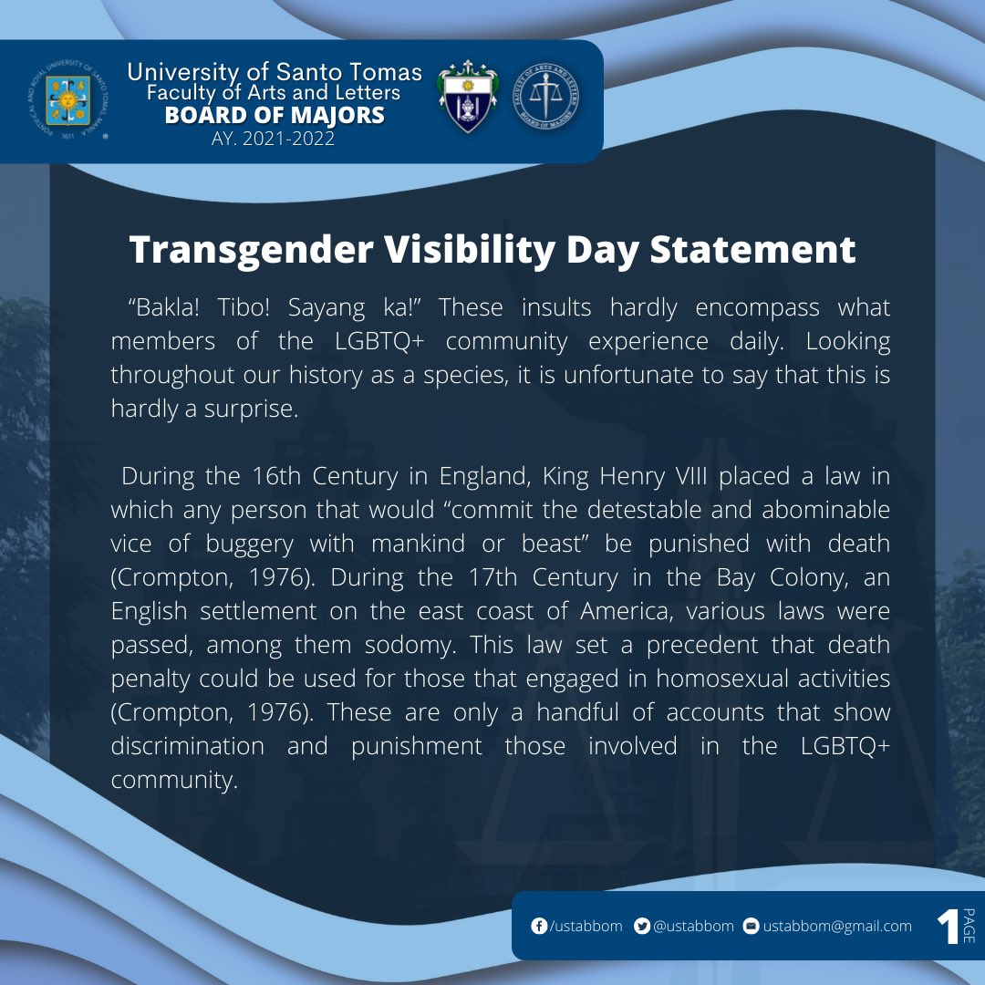 ustabbom's tweet photo. Today, on the International Transgender Day of Visibility, the AB Board of Majors stands against discrimination towards the LGBTQ+ community. And, the AB Board of Majors stands for those who cannot stand on their own. 

#NoToDiscrimination
#BeyondOurMajors https://t.co/rEuy7asJgn
