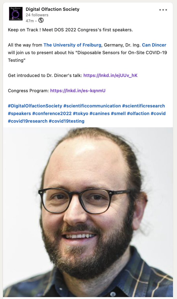 I will give an online talk "Disposable #sensors for on-site #Covid_19 testing" at the Digital Olfaction Society (DOS) 2022 meeting held between June 29-30 in Tokyo, Japan &amp; Digital😊

More info: digital-olfaction.com/.../disposable…

Agenda: digital-olfaction.com/agenda/