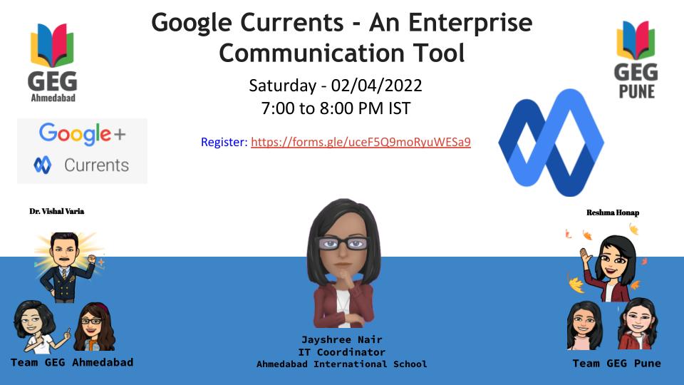 DrVishalVaria's tweet photo. Are you having @GoogleWorkspace ?
Join @GEGAhmedabad @GEGPune along with @HonapReshma and @jayshree1703 this Saturday 02.04.2022 to learn about #GoogleCurrents
Register: https://t.co/eEnZqwep6V
@GegProgram @GEGDelhiNCR @GEG_Delhi_West @GegPunjab @GegSurat @GEGVadodara https://t.co/WfzRu5Q5xh
