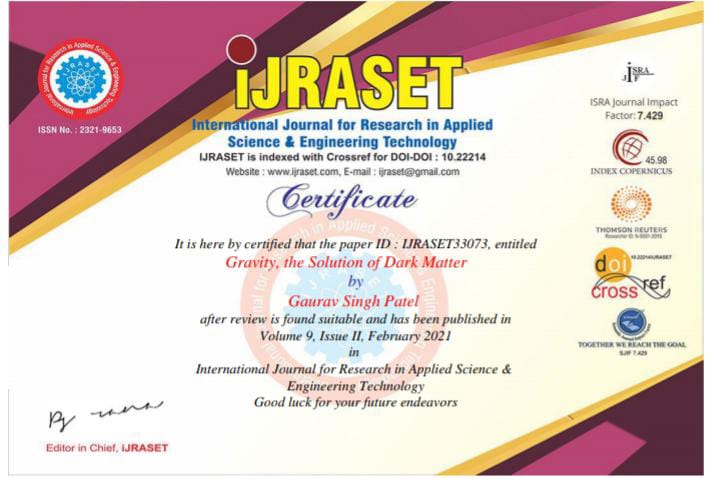 उत्तर प्रदेश के Govt. Polytechnic Lucknow के छात्र गौरव सिंह पटेल ने Black Hole और Dark Matter पे Theory paper लिखी है, जो कि International Journal में publish हुई है। यह हमारे राज्य और polytechnic संस्थानो के लिए गर्व की बात है।
#BlackHole #Theory #AlbertEinstein #darkmatter