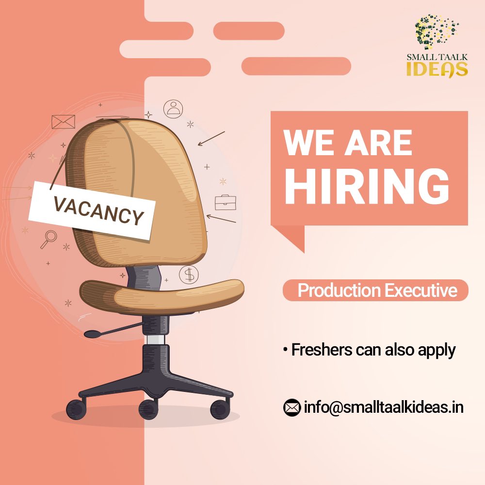 We are looking for a young, dynamic soul who can perfectly fit in the job role of Production Executive.
Interested candidates can mail their resume to info@smalltaalkideas.in. 
Let's join and grow together.
.
#vacancy #applynow #productionexecutive #jobinkolkata #smalltaalkideas