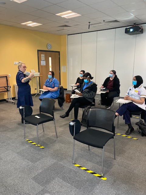 General wound care training with TVN Emma Bann. Thank you to all who attended and thank you Walsall IT for the new hardware which will shortly allow us to broadcast our training sessions via teams #walsallhealthcare #walsallmlcc #mededwalsall #woundcare #tissueviabilty #waslall