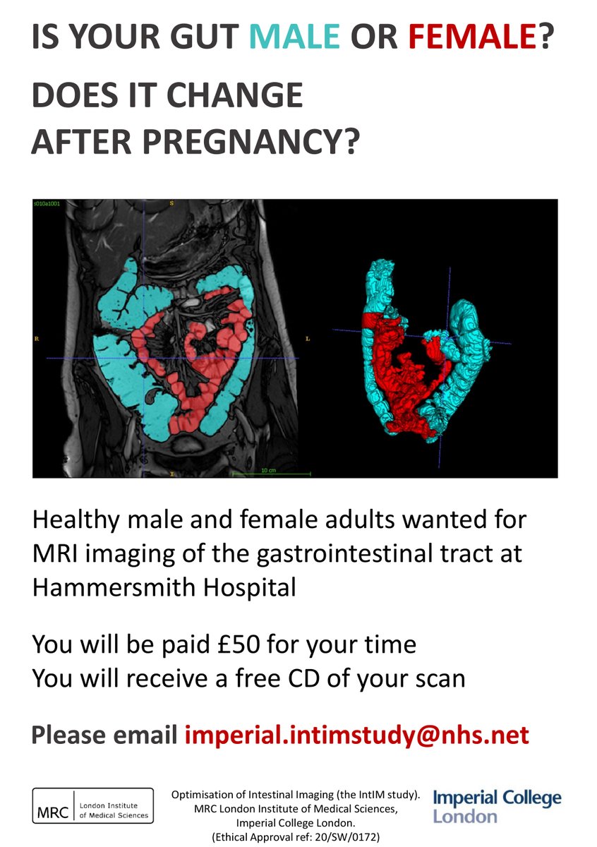 If you're 35 or older and in the London area, we want your guts (well, images thereof, rather). Help us understand sex differences in the human GI tract. Retweets much appreciated!
