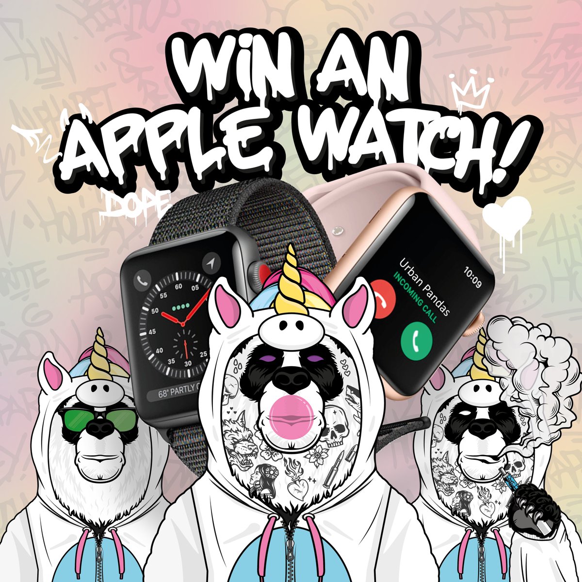 UrbanPandasNFTs's tweet photo. We have some cool news for you!!🐼

Out of the 2000 pandas we are releasing, ONLY 3 of them hide with a unicorn onesie 🦄✨

Who's lucky enough to get one of them will win an ⌚️ Apple Watch!!🎁

Please read our terms and conditions through the next link: https://t.co/kNnwMfIdyQ https://t.co/08p5GeCtdv