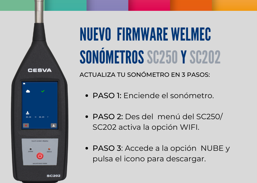 cesva's tweet photo. La primera actualització de Firmware dels sonòmetres CESVA SC250 i SC202 ja està disponible per la seva descàrrega i como és habitual sense cost, després d'obtenir el vist i plau del Centre Espanyol de Metrologia. #CESVA #sonometro #SC250 #SC202 #acustica #ruido #medioambiente https://t.co/Co64fejmvR