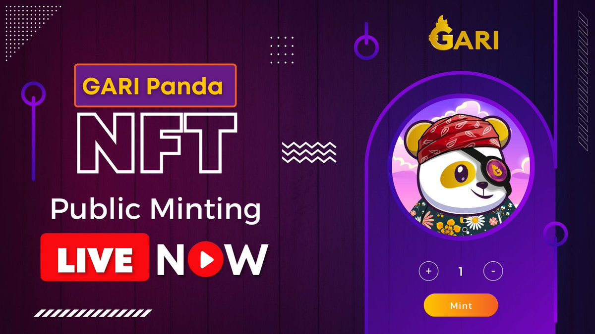 TheGariNetwork's tweet photo. GARI Panda Public Mint is LIVE now.

Mint your Pandas here 👇
https://t.co/ApfmInCOe2 https://t.co/IP2XI47UdL