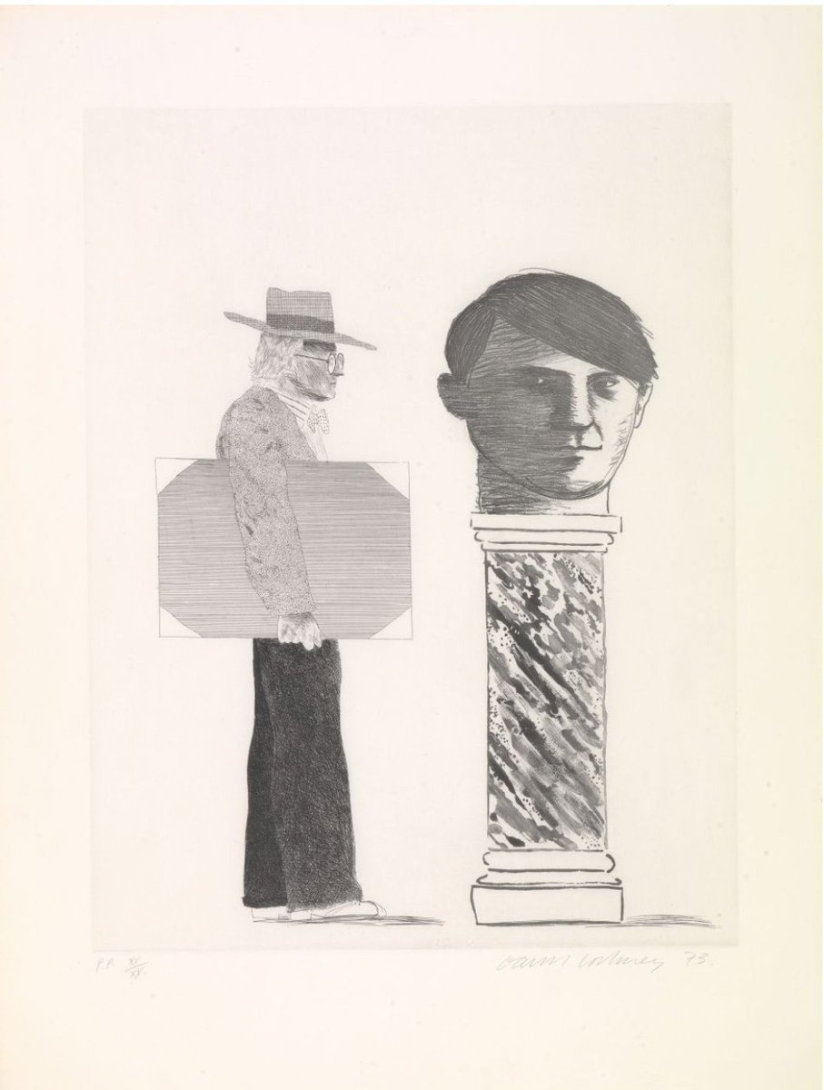 _AEi0_'s tweet photo. "El estudiante" y "Artista y modelo" (1973) son grabados del pintor inglés ,David Hockney, los cuales homenajean a Picasso  elevandolo a la categoría de leyenda casi inalcanzable pero a la vez  Hockney imagina un encuentro con el maestro. https://t.co/fijc91ebrV