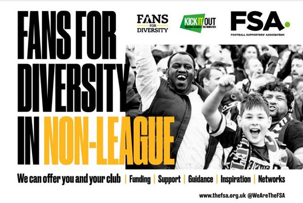 Check out our #FansforDiversity Non League booklet 🙏

Info on guidance, support, best practice &amp; funding to increase attendances, encourage greater diversity among matchday crowds &amp; help foster a better connection with local communities 🤝

Download 👉thefsa.org.uk/wp-content/upl…
