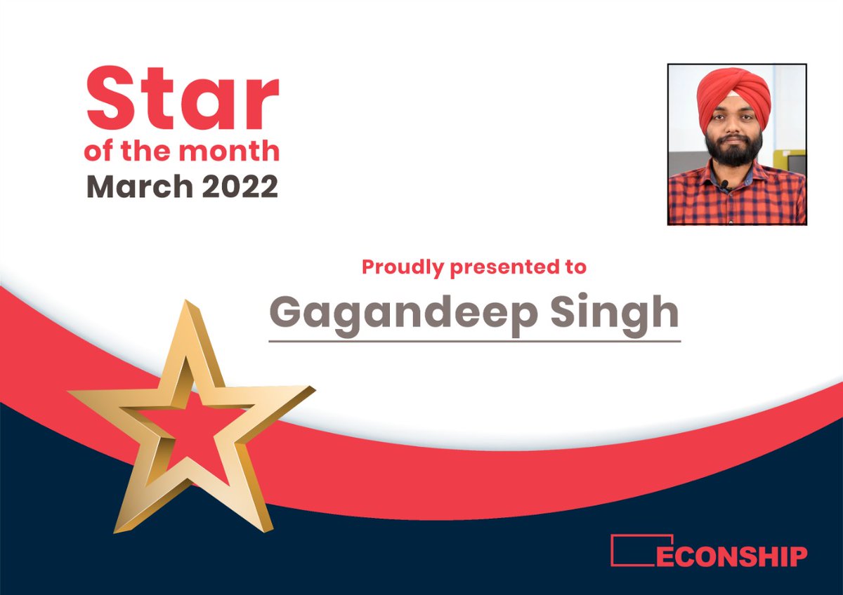 econshiptech's tweet photo. Congratulations Gagandeep Singh for Star of the month, March 2022. https://t.co/bSYIloFNy8