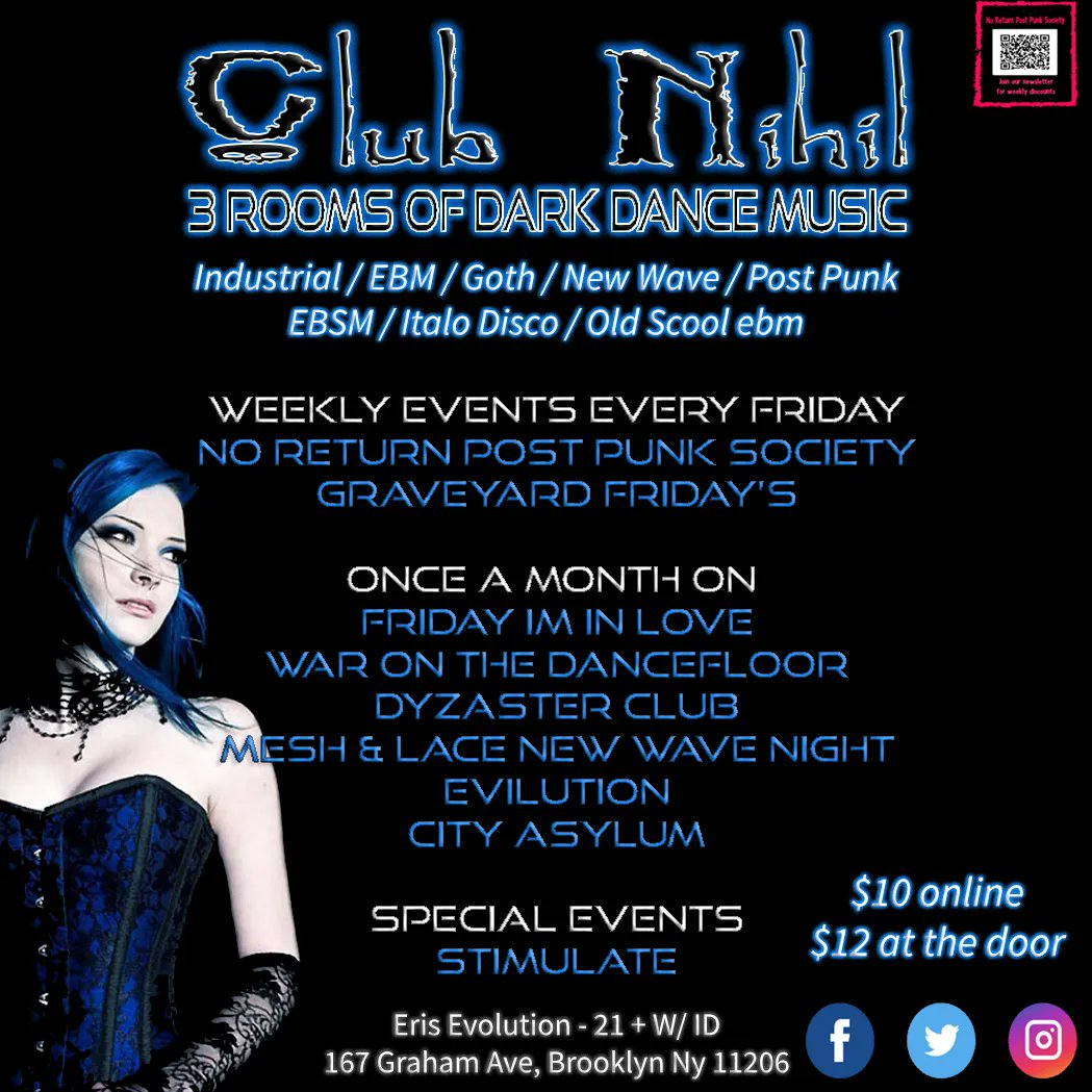 DjGrave174's tweet photo. Every friday at @ErisEvolution #ClubNihil #erisevolution #brooklyn #fridaynightparty #fridaynight #friday #nyc #gotham #gothclub #industrialmusic #industrialparty #ebm #newbeat #newwave #ebsm #triphop #dj #goth #gothgirl https://t.co/yCYF6hVCLN