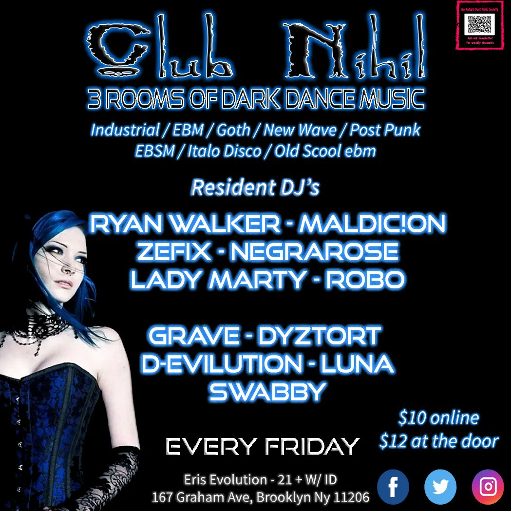 DjGrave174's tweet photo. Every friday at @ErisEvolution #ClubNihil #erisevolution #brooklyn #fridaynightparty #fridaynight #friday #nyc #gotham #gothclub #industrialmusic #industrialparty #ebm #newbeat #newwave #ebsm #triphop #dj #goth #gothgirl https://t.co/yCYF6hVCLN