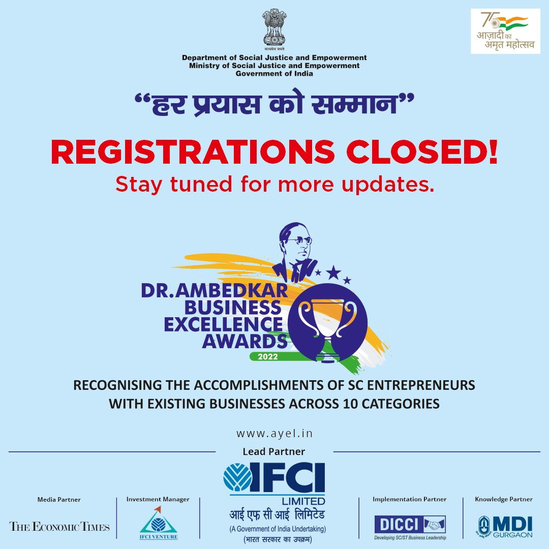 Registrations closed!
Stay tuned for more updates.

To know more visit
ayel.in

<a href="/IFCI_LTD/">IFCI LIMITED</a> <a href="/DICCIorg/">DICCI</a>
#ifci