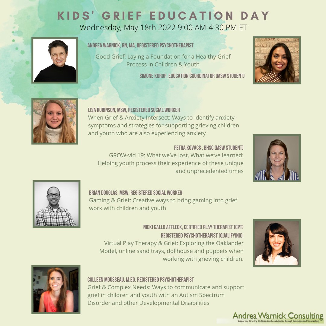 AWC_Grief's tweet photo. Have you saved your spot for our #KidsGriefEducationDay yet? Join the AWC team for a full day of learning and fun! Register now: https://t.co/sNioghNCRb
#GriefEducation #AutismSpectrumDisorder #Gaming #Anxiety #Covid19 #VirtualPlayTherapy #EducationDay #Grief https://t.co/rsEwuT6m4K