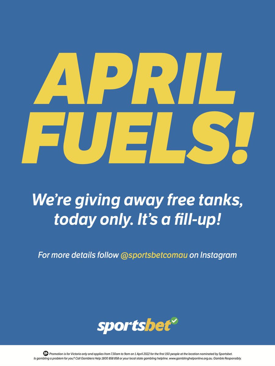 sportsbetcomau's tweet photo. APRIL FUELS! ⛽️ We're giving away free tanks, but today only! See what you need to do... 😉 #AprilFuels https://t.co/1k3mDKrUo5