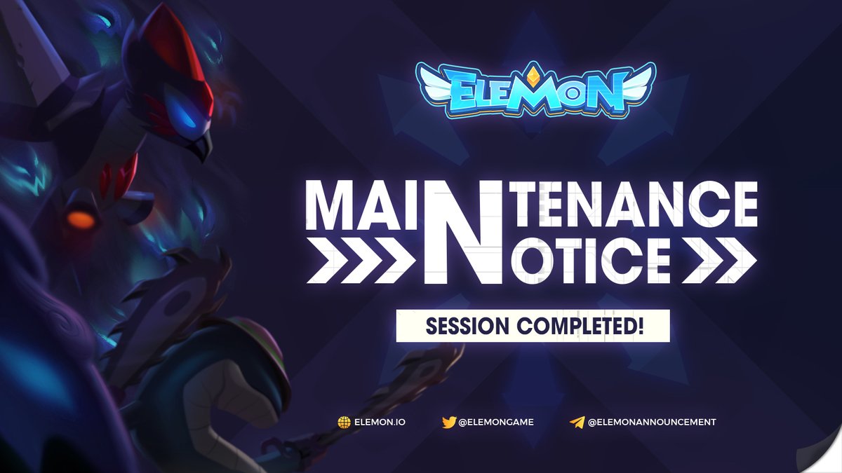 📣CORSAIR LAND UPDATE &amp; GUILD FEATURE - MAINTENANCE COMPLETION📣

Maintenance session completed!

‼️ Before login to the game, kindly clear cache to update the latest game data.

👉Website: game.elemon.io

🔥Maintenance content of Patch 22.03.31: t.me/ElemonAnnounce…