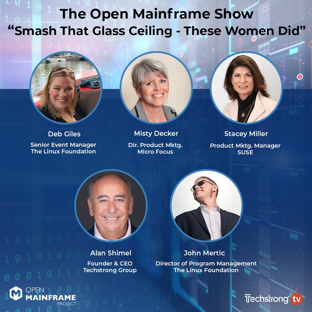 OpenMFProject's tweet image. For #NationalWomensMonth, we want to honor @OpenMFProject leaders who have smashed that glass ceiling. Watch this #OpenMainframe episode w/ 
@linuxfoundation's Deb Giles, @MicroFocusCDMS' @MistyMVD &amp;amp; @SUSE's @smiller_ATX: hubs.la/Q0175rxC0 @TechstrongTV #womenintech #DEI