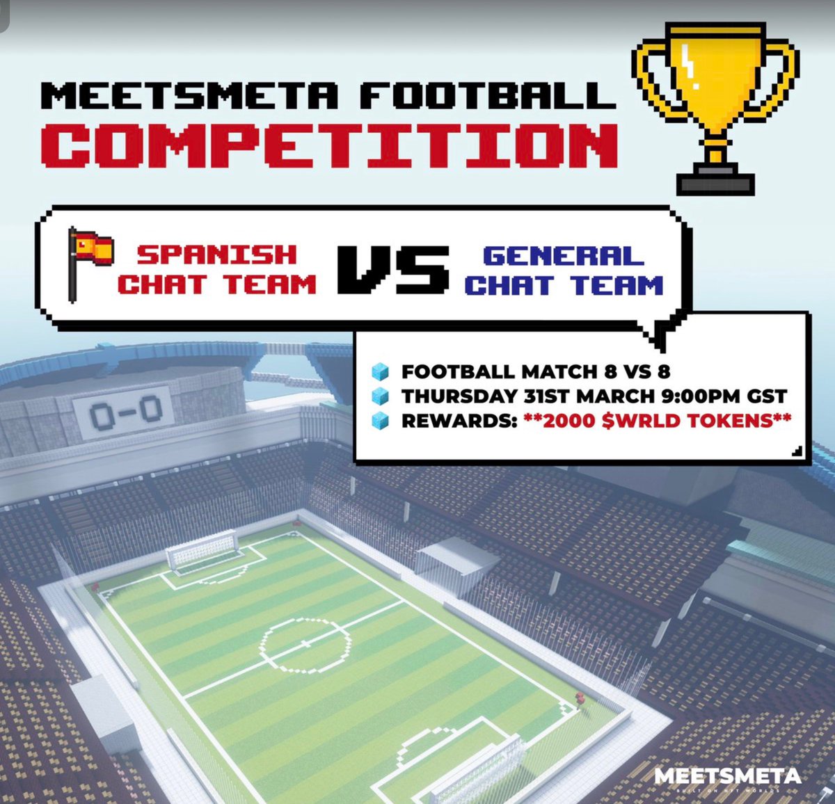 GrandadNft1's tweet photo. Web3 social, Football, Sumo Wrestling #giveaways and the best looking #metervese city I’ve seen 🔥
You’ve gotta take a look at @Meetsmeta
⚽️#Football kicks off at 9pm GMT
SPAIN v ROW come and watch 👀
#P2E #P2EGame #P2Egaming #Minecraft #PlayToEarn @nftworldsNFT #NFTworld https://t.co/ibYEkFB3zM