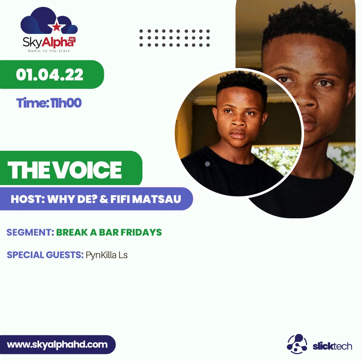 SkyAlpha_HD's tweet photo. Coming from Kinshasa and Spoon-town respectfully
Let's break legs and bars Tommorow on The Voice
Listen Live ; https://t.co/a7tT5IRILA
#FridayVibes #Breakbars #freakyfriday https://t.co/pNr2Y4cWxT