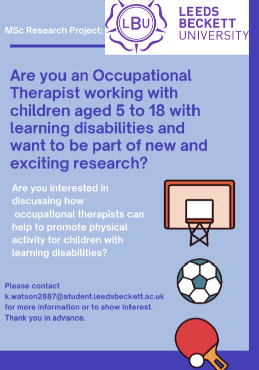 katee_ww's tweet photo. Are there any occupational therapists who work with children with learning disabilities and would be interested in participating in a focus group re the attached study? Please get in contact - I’d be very grateful, thank you! https://t.co/JrxVEvctcB