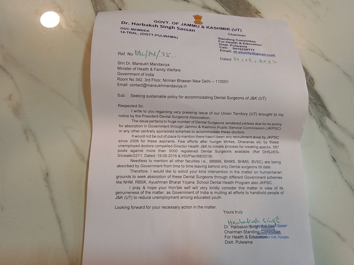 Very unfortunate that Adminstration is non serious about the unemployment <a href="/MoHFW_INDIA/">Ministry of Health</a> <a href="/OfficeOfLGJandK/">Office of LG J&K</a> <a href="/SurgeonsK/">Dental Surgeons Association J&K</a> <a href="/DentalcouncilPr/">Dental Council</a> <a href="/miraudil/">Dr. Audil Farooq Mir (Lasjan)</a> <a href="/dramritsingh4/">Dr Amrit Pal Singh</a> <a href="/DrBhupinderSing/">DrBhupindersingh</a> @