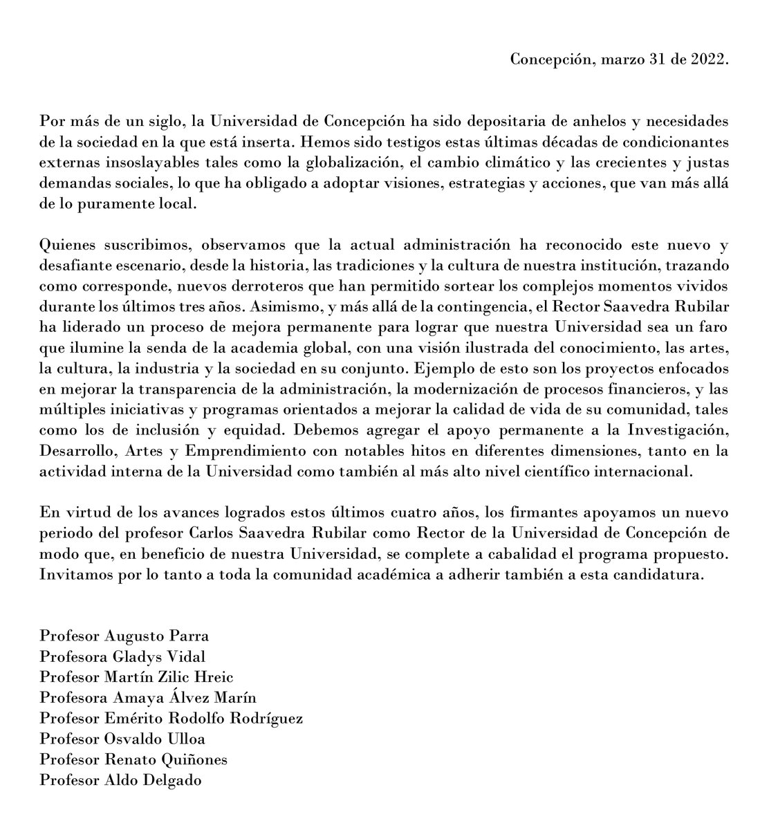 Rectoria2022's tweet photo. Agradecemos el respaldo que nos ha hecho llegar un grupo de destacadas académicas y académicos UdeC. El apoyo de nuestra Comunidad universitaria es vital #ParaSeguirCreciendo con #CarlosSaavedraRectorUdeC.
#Vota2VotaSaavedra https://t.co/rniMAjEXuP