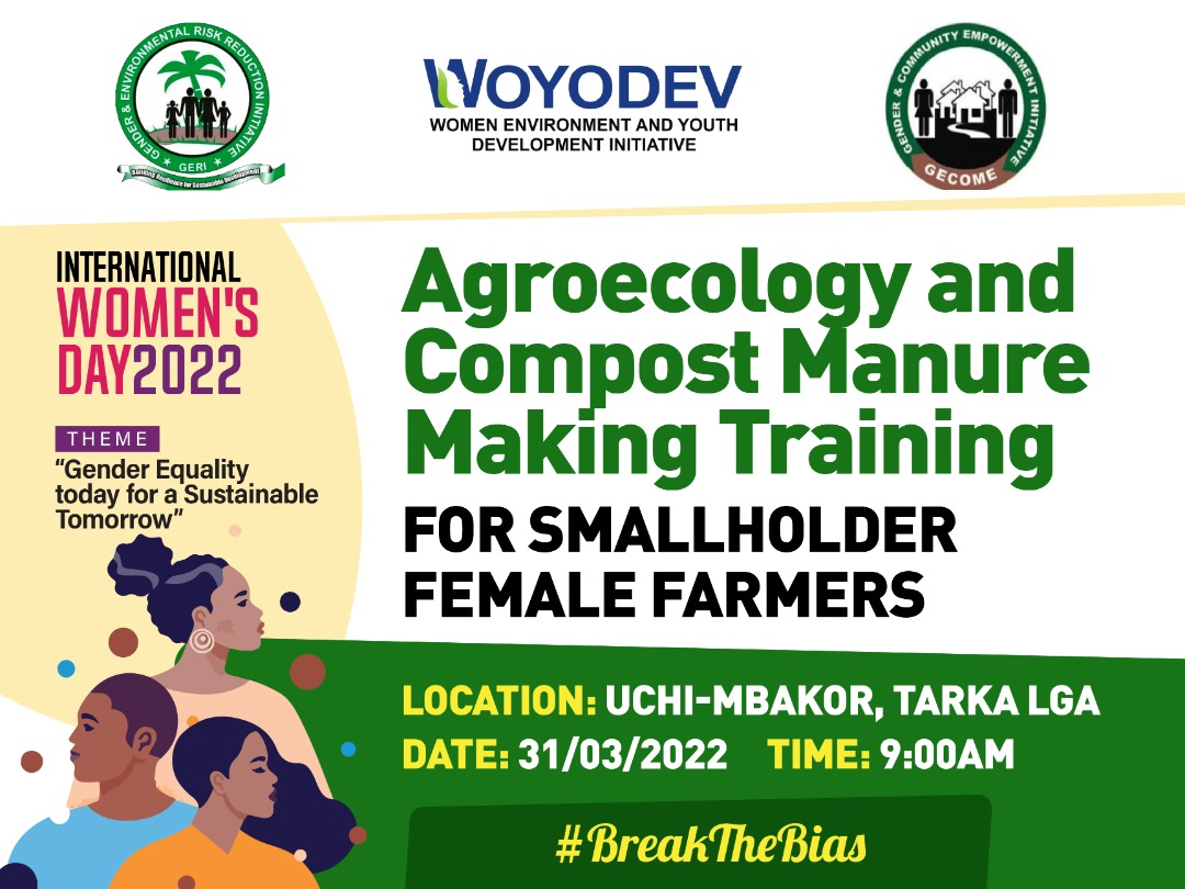 nguprecious's tweet photo. To wrap up the International Women's month, Join us today
Agroecology and Compost Manure Making Training of Smallholder Female Farmers
Venue : Uchi-Mbakor, Tarka LGA, Benue State.
#geri
#iwm22
#genderequality
#BreakTheBias https://t.co/3cVVG8yptS