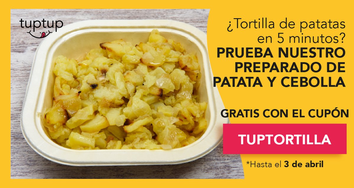 Pideuntup's tweet photo. Con TupTup todo es fácil. Pide GRATIS con tu cupón TUPTORTILLA nuestro novedoso preparado de patatas y cebolla🧅🥔
Oferta disponible hasta el 3 de abril
#cupon #descuento #gratis #pideuntup #pideunatortilla #tortilladepatata
https://t.co/JmBX2RwbRf https://t.co/vlvDDr8s3z