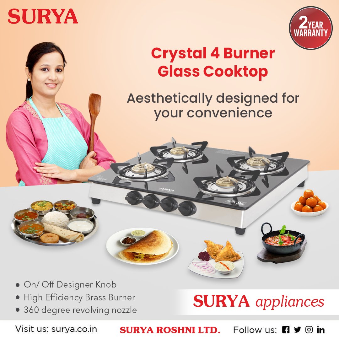 surya_roshni's tweet photo. Bring home Surya Crystal 4 Burner Glass Cooktop for convenience while cooking. Shop for the product from our website.

Visit us at- https://t.co/YKFRQBpXmO

#Surya #SuryaAppliances #Cooktop #GlassCooktop #BestCooktop #KitchenAppliances #CrystalGlassCooktop #India #SuryaCooktop https://t.co/nAceD7Yvhd