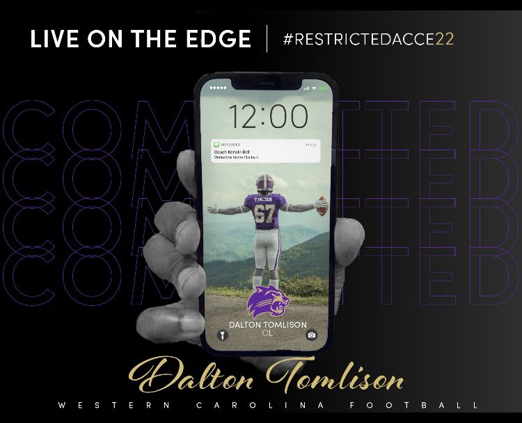 Tomlison_67's tweet photo. Excited to announce my commitment to Western Carolina University!⚫️🟣 #GoCats @CoachDarveau @CoachKerwinBell https://t.co/JWhgZtYzOf