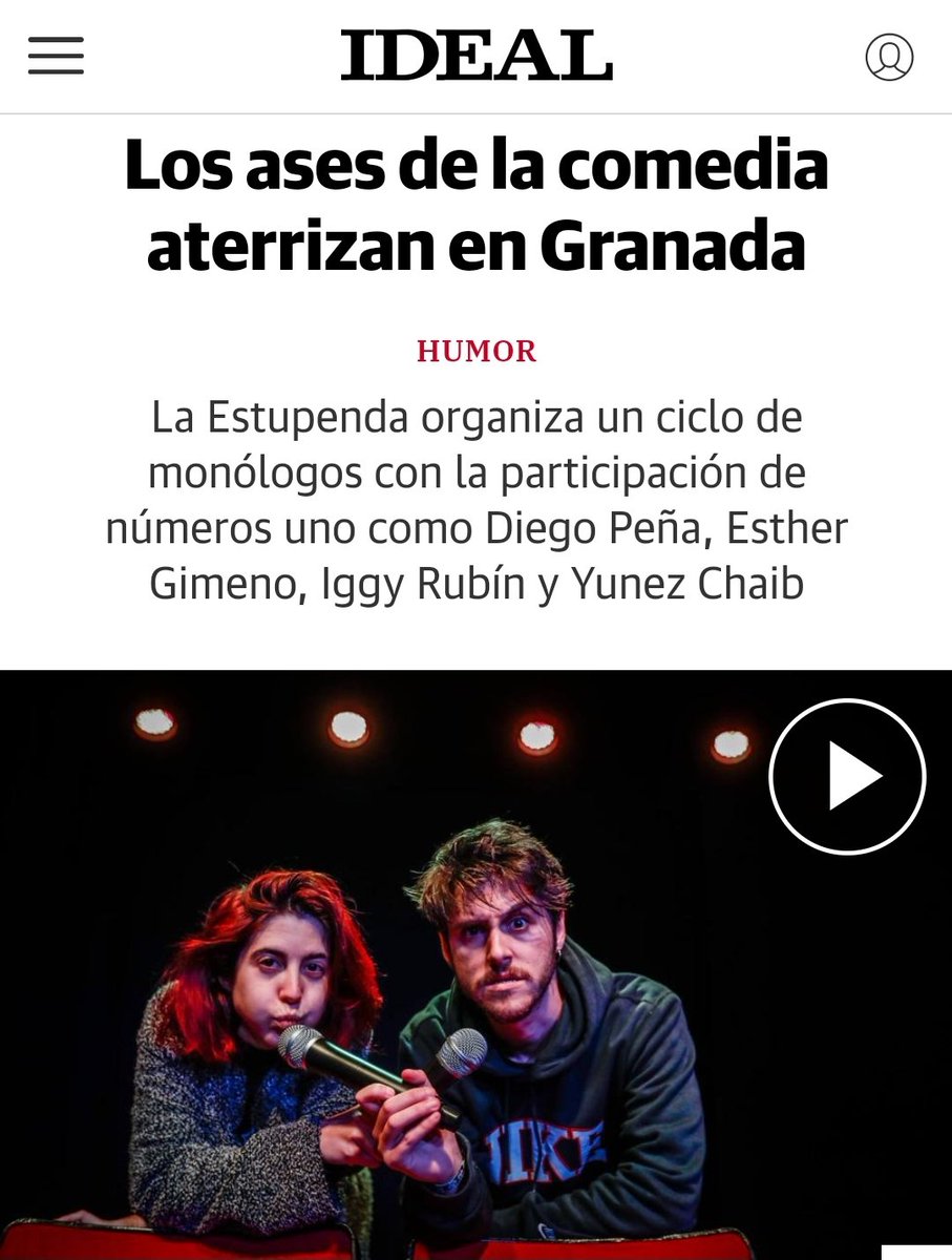 🗞 El <a href="/ideal_granada/">ideal_granada</a> ha sacado hoy toda la info sobre La Estupenda Comedy 🗞

Aquí tenéis el link 👉🏼 ideal.es/culturas/ases-…

En el repor le damos las gracias a los patrocinadores (<a href="/GranadaYuzin/">Yuzin Granada</a>, #zerotattoo, #Gami, <a href="/MarbelWear/">Marbel Wear</a>, #lfcafe y <a href="/aytogr/">Ayuntamiento de Granada</a>) 😍🎙