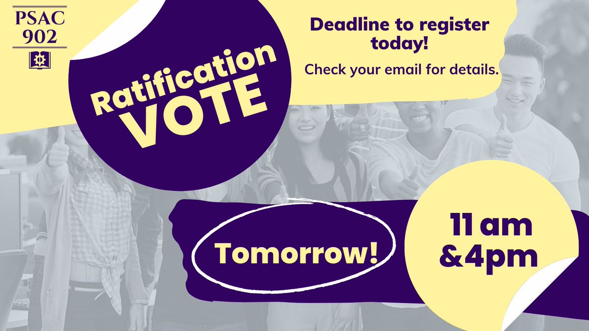 Ratification Vote takes place tomorrow! The deadline to register is noon today, &amp; only verified members will be able to vote. The waiting room opens 30 min ahead of the start time, so come early to help speed along the verification process. Check your email for registration links