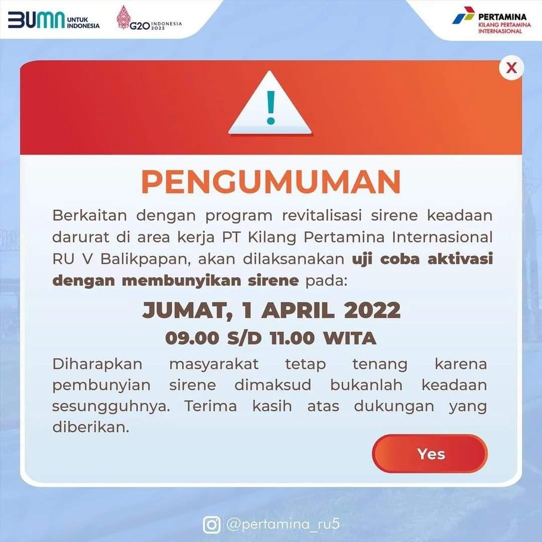 IklanBalikpapan's tweet photo. Ada suara suling besok, Jumat (1/4/2022) pukul 09.00 - 11.00 Wita, tetap tenang dan jangan panik ya. Kestau teman²mu semua ya, thanks https://t.co/bBiU2bChTj