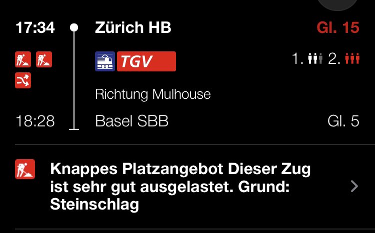 Die beste aller Schweizer Bundesbahnen erklärt das knappe Platzangebot im #TGV mit „Steinschlag“. Wie schon letzte Woche. Steinschläge immer donnerstags - echt jetzt? #SBB
