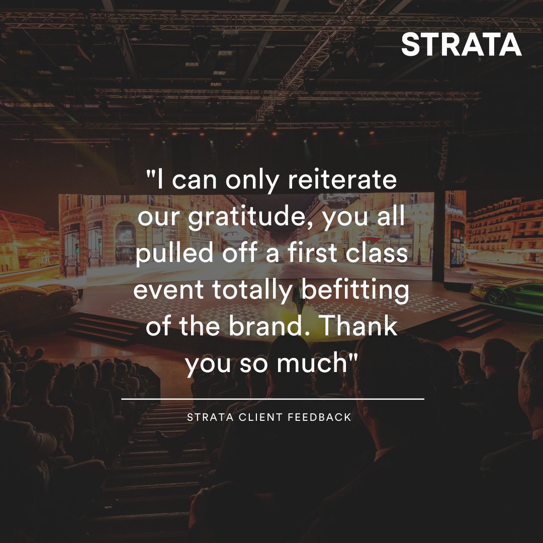 Stratacreate's tweet photo. Positive client feedback is always great to receive. Especially if the words 'first class' are used!
#ClientTestimonial #StrataCreates #Eventprofs https://t.co/MOqOL4U5VA