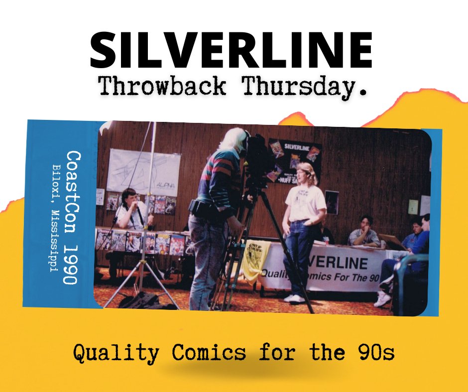 SilverlineComic's tweet photo. Roland, Tommy, Steven &amp; Mitch at Coast Con 1990. Check out the Silverline Banner and the Cat &amp; Mouse T-shirts. Those are some FUN memories.

#coastcon #biloxi #mississippi #comics #throwback #catandmouse #tshirt #banner #team #memories #camera #tv #interview #makeminesilverline https://t.co/PO7vQIGJI8