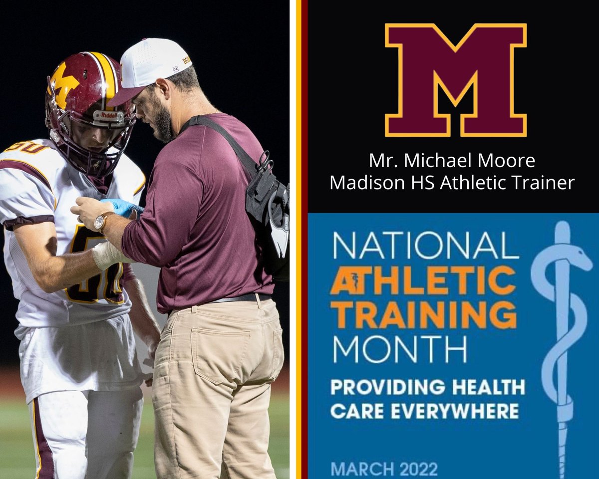 DodgerAthletics's tweet photo. March was officially National Athletic Training Month! We are so very fortunate to have Mr. Moore @SportsDodger here on staff caring for our MHS student-athletes on a daily basis. Mr. Moore, a sincere thank you from all of us, keep up the amazing work!!! #DodgerSTRONG https://t.co/NsNrE7yDJp