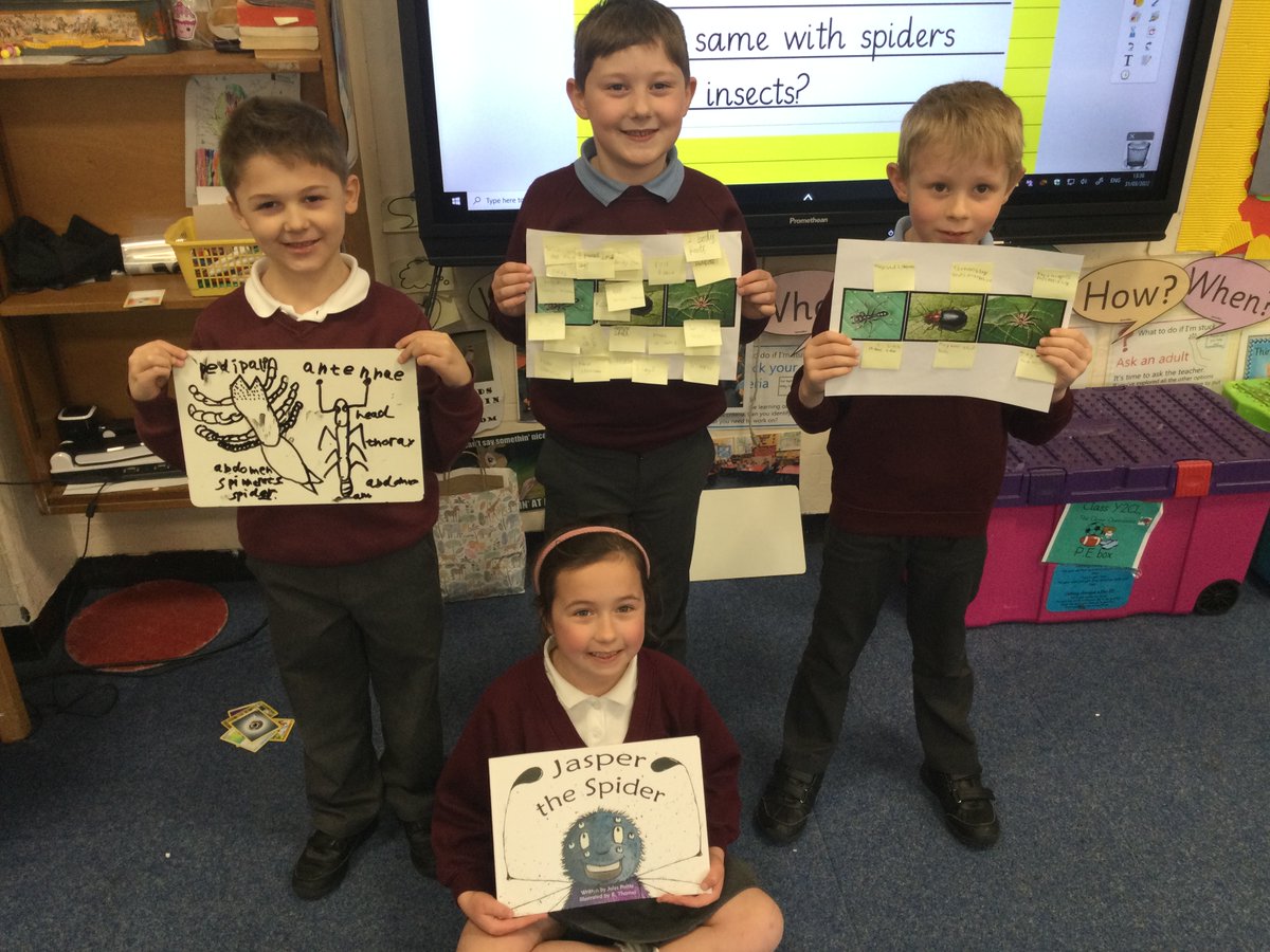 EllisonPrimary's tweet image. Today in Year 2 we compared spiders and insects and how they are the same and different! We learnt all about invertebrates and vertebrates too. We listened to a story about Jasper the spider to help our understanding.
#ellisonscience #jasperthespider