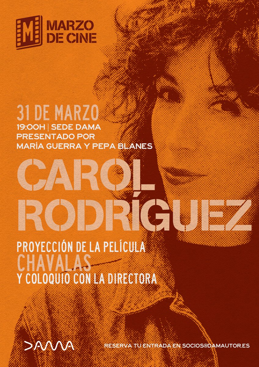 Esta tarde nos vemos en #MarzoDeCineDAMA con #Chavalas y su directora, <a href="/ohcaroloh/">Carol Rodríguez Colás</a>.

Las periodistas <a href="/maguerram/">María Guerra</a> y <a href="/pepablanes/">pepa blanes</a> acompañarán a la cineasta en el coloquio.

‼️ Aforo completo
damautor.es/marzo-de-cine