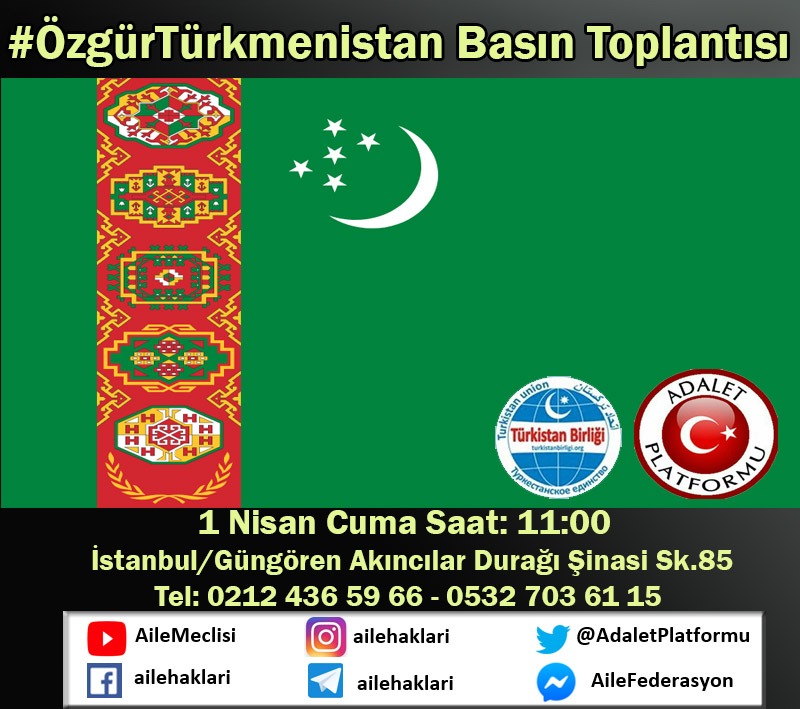 AdaletPlatformu's tweet photo. #Türkmenistan Diktatörlüğü #insanHakları İhlalleri 2022 Raporu #ÖzgürTürkmenistan
https://t.co/u0N6Oh7g8K
#BASINTOPLANTISI
https://t.co/7VFVHgqMLT
1Nisan Cuma Saat:11
İstanbul/Güngören
Akıncılar Durağı
Şinasi Sok.85
Tel:02124365966
https://t.co/08gMq93zkL

https://t.co/IbGvuNxMTB https://t.co/CGOUEyH0Ut
