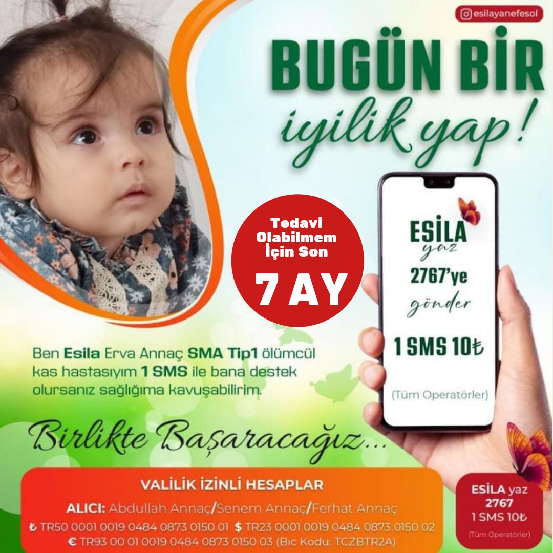 BUGÜN BİR İYİLİK YAP..

ESİLA yazıp 2767' ye gönderdiyoruz. 

Atılacak her sms Esila için umut demektir sizlerde Esilaya umut olmak istemez misiniz🙏

Çeyrek
Beren Saat
#ZamGelebilir 
#seymademir