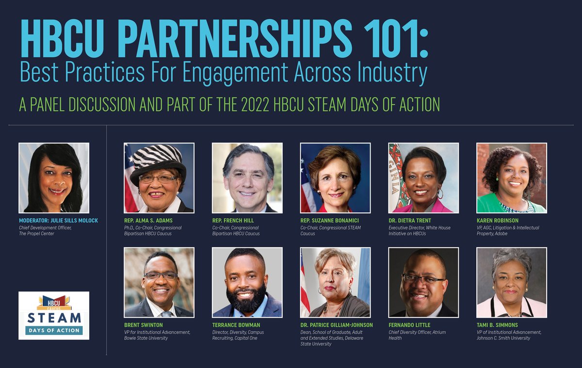 RepAdams's tweet photo. Today's the day! Join us at 12:00 Noon ET for a star-studded #HBCU Partnerships Panel with our schools, the @WhiteHouse, Members of Congress, corporate partners, and more!

Register here: https://t.co/zqgeNWeHQp https://t.co/8cuFFiBSTK