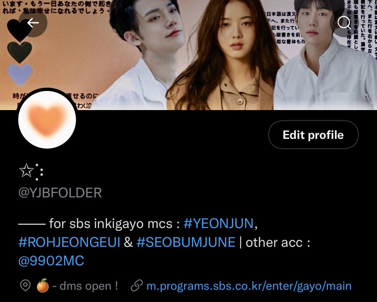 9902MC's tweet photo. hi guys ! so as some of y’all might know, I have another acc dedicated to the new inkigayo mcs. if you’re interested, consider following ! thank you <3 

@YJBFOLDER ~ https://t.co/4npiI1qrkm